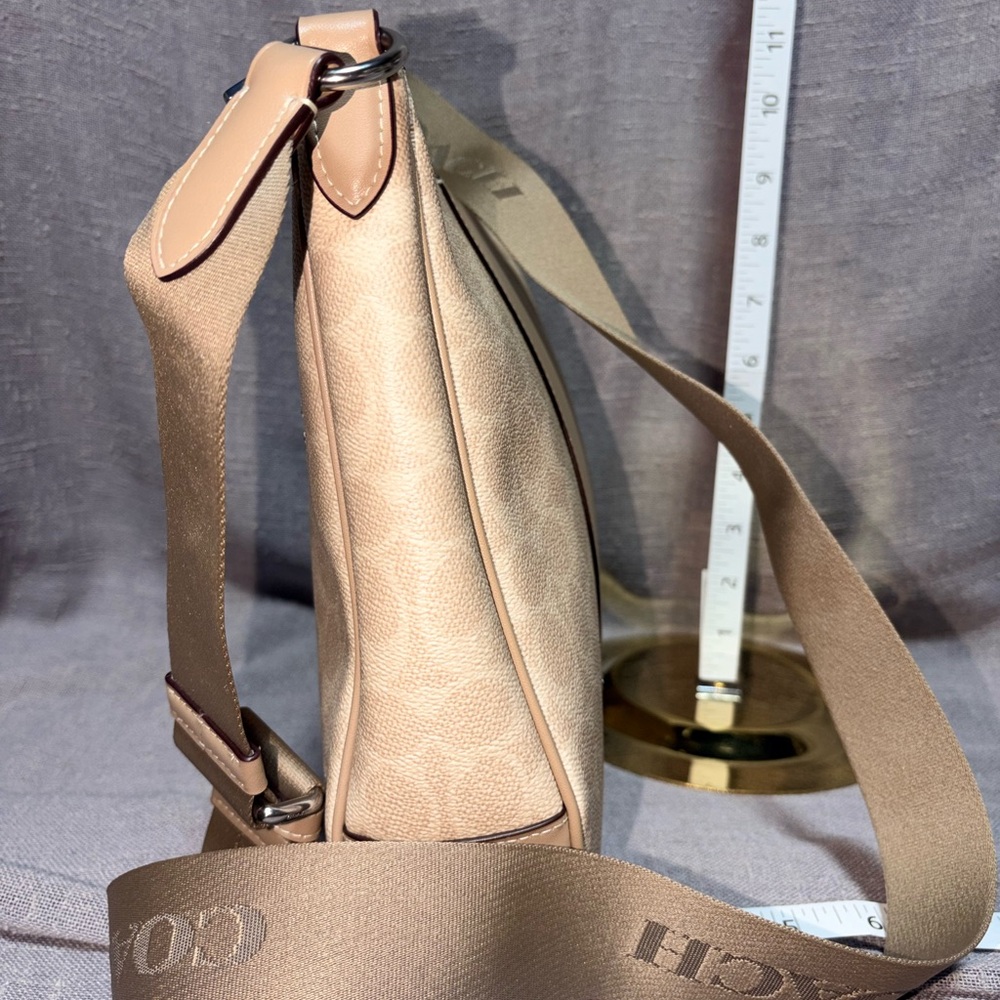 Coach Beige Signature Canvas Shoulder Bag with Logo Strap - Picture 4 of 5
